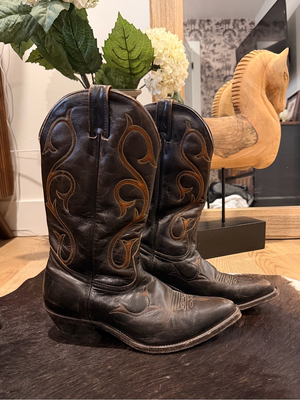 Vintage Classic Brown Leather Boulet Cowboy Boots